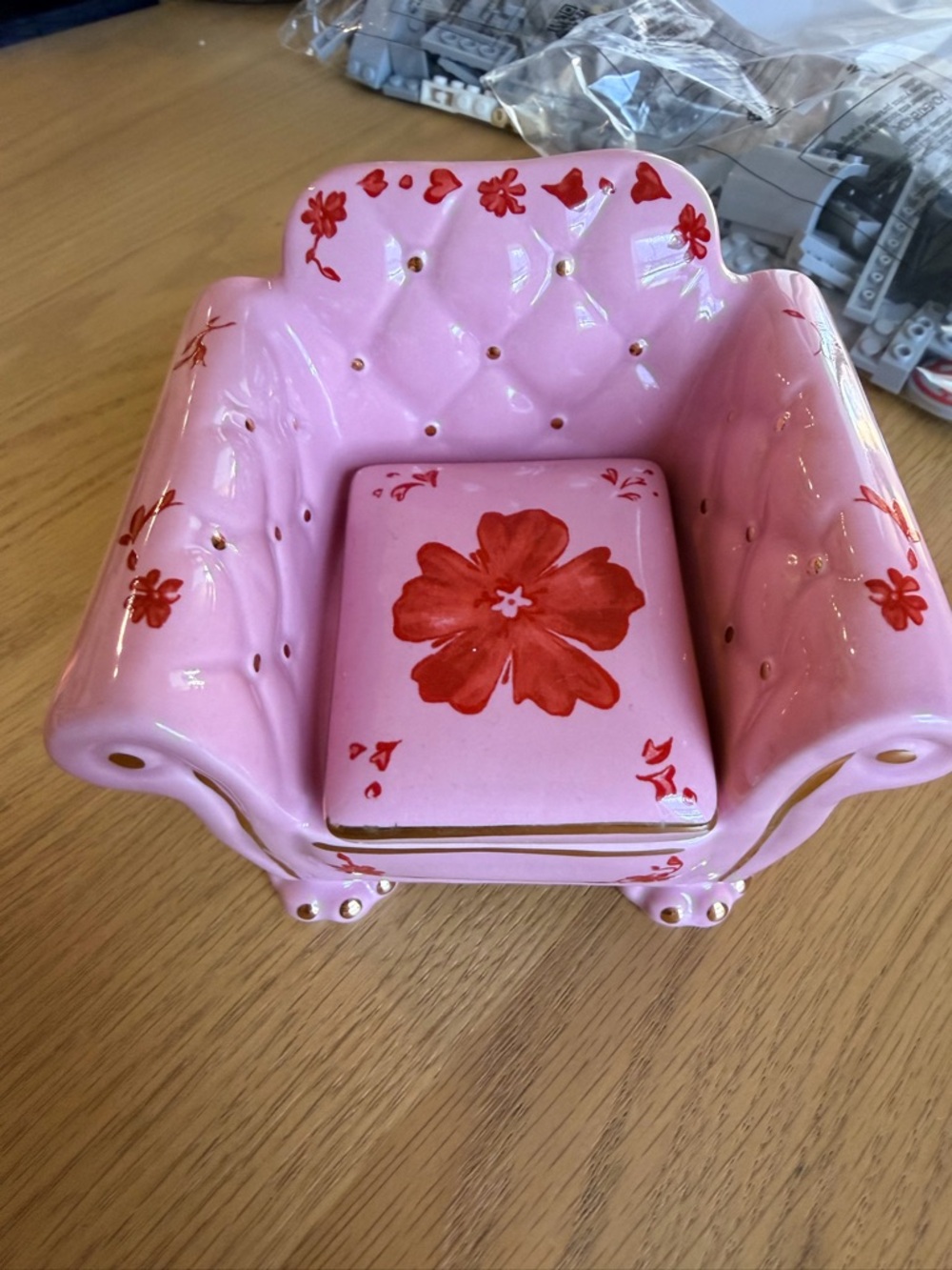 Urban Outfitters Pink Ceramic Floral Trinket Chair